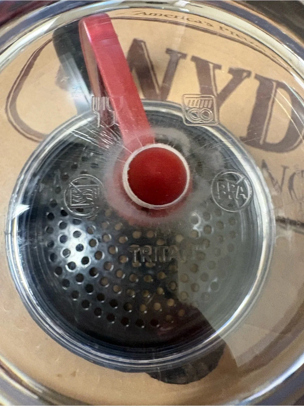 Black Plastic Strainer with Red Snap Lock Handle